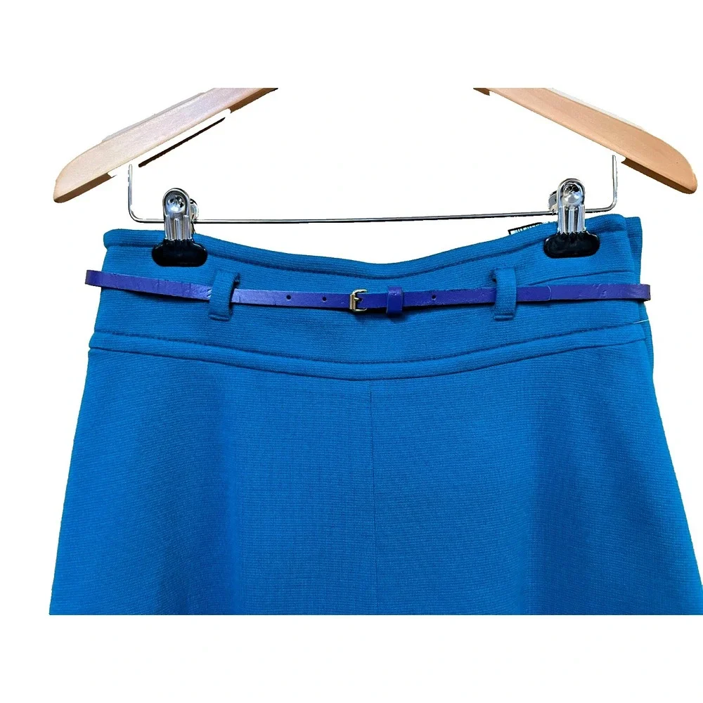 NEW M Missoni A-Line Belted Knee Skirt Teal Blue Wool Blend Lined Side Zip, 44/M